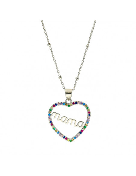 GARGANTILLA EN PLATA CORAZON MAMA CON CIRCONITAS