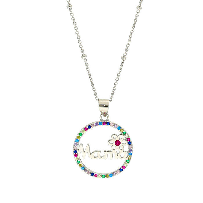 GARGANTILLA EN PLATA MAMA CON FLOR Y CIRCONITAS