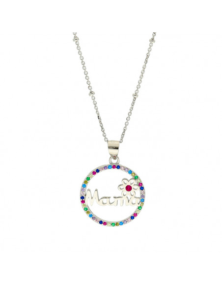 GARGANTILLA EN PLATA MAMA CON FLOR Y CIRCONITAS