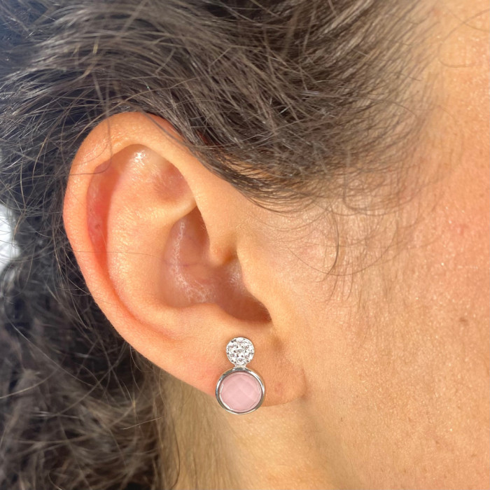 PENDIENTES EN PLATA CON CIRCONITA ROSA Y BLANCA REDONDA 2