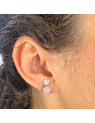 PENDIENTES EN PLATA CON CIRCONITA ROSA Y BLANCA REDONDA