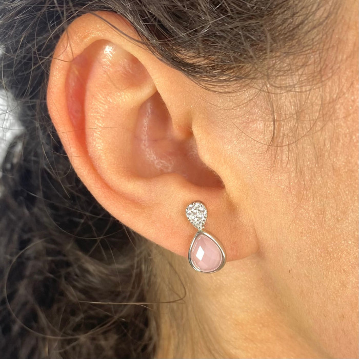 PENDIENTES EN PLATA CIRCONITAS ROSA BLANCA DOS GOTAS 2