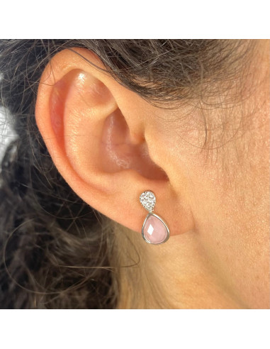 PENDIENTES EN PLATA CIRCONITAS ROSA BLANCA DOS GOTAS