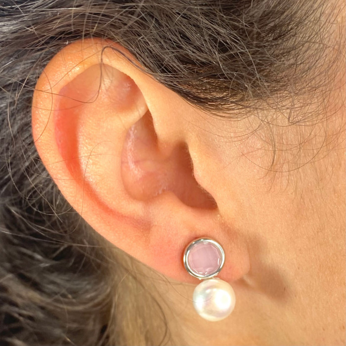 PENDIENTES EN PLATA CON PERLA  CULTIVADA Y CIRCONITA REDONDA 2