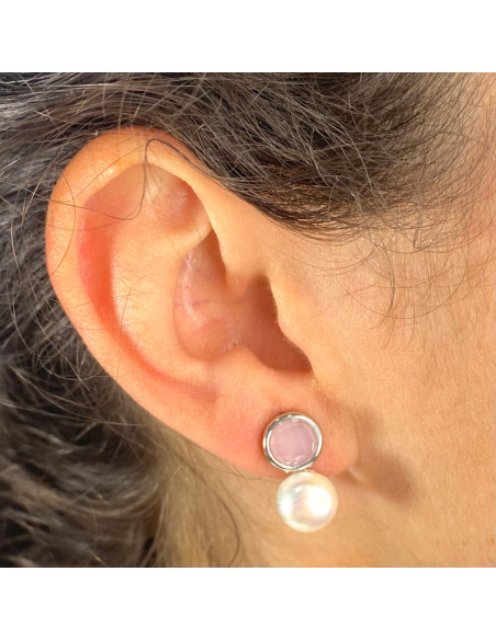 PENDIENTES EN PLATA CON PERLA  CULTIVADA Y CIRCONITA REDONDA