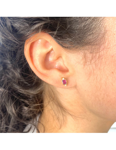 PENDIENTES EN ORO DIAMANTES TALLA BRILLANTE Y RUBI