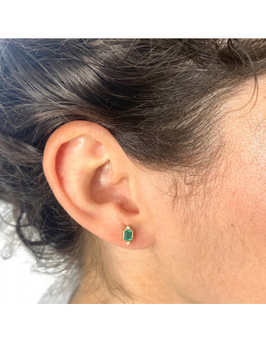 PENDIENTES EN ORO DIAMANTES TALLA BRILLANTE Y ESMERALDA