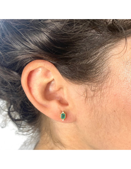 PENDIENTES EN ORO DIAMANTES TALLA BRILLANTE Y ESMERALDA