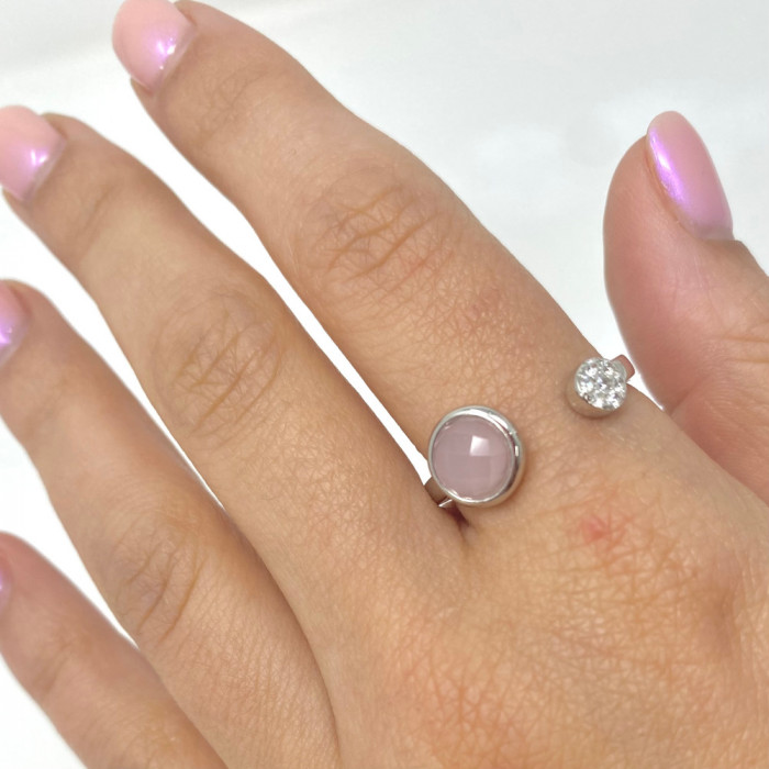 ANILLO EN PLATA ABIERTO CIRCONITA ROSA Y BLANCA REDONDA 2