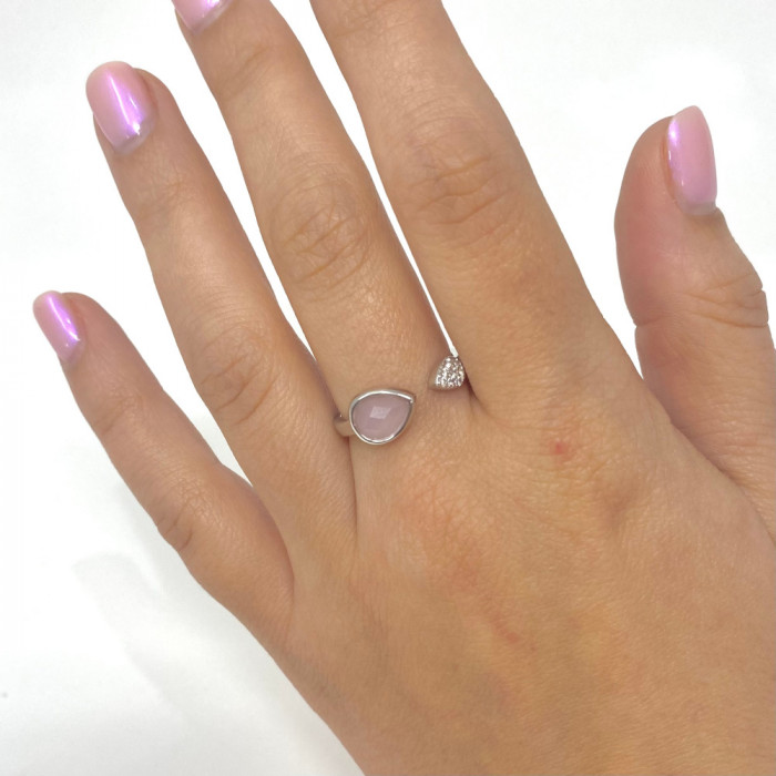 ANILLO EN PLATA ABIERTO CIRCONITA ROSA BLANCA GOTA 2