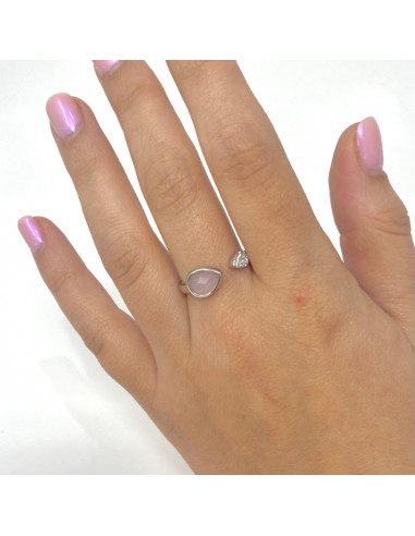 ANILLO EN PLATA ABIERTO CIRCONITA ROSA BLANCA GOTA
