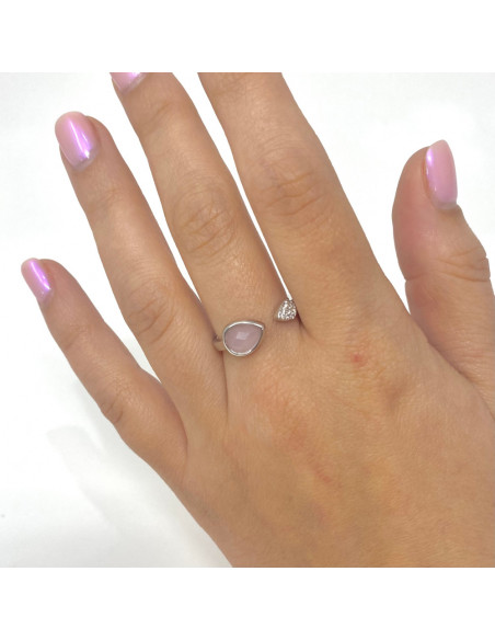 ANILLO EN PLATA ABIERTO CIRCONITA ROSA BLANCA GOTA