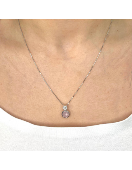 GARGANTILLA EN PLATA CON CIRCONITA ROSA Y BLANCA  REDONDA