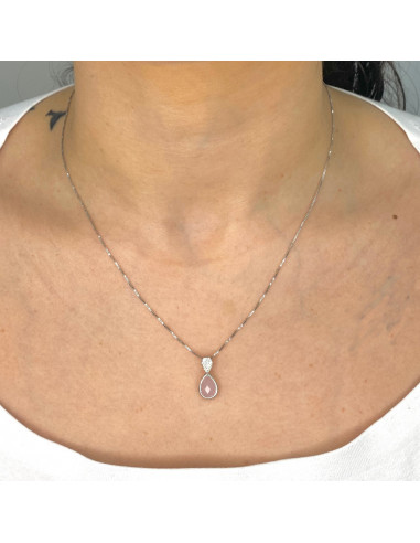 GARGANTILLA EN PLATA  CIRCONITA ROSA BLANCA DOS GOTAS