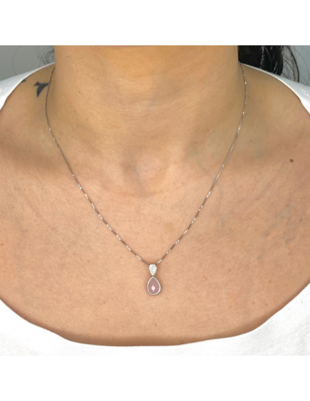 GARGANTILLA EN PLATA  CIRCONITA ROSA BLANCA DOS GOTAS