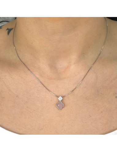 GARGANTILLA EN PLATA CIRCONITA ROSA Y BLANCA FLOR