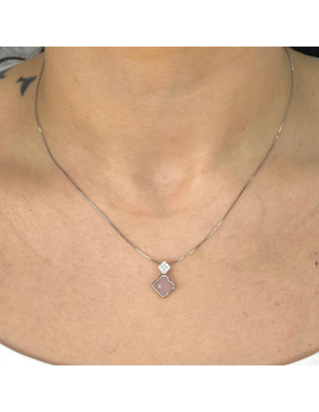 GARGANTILLA EN PLATA CIRCONITA ROSA Y BLANCA FLOR