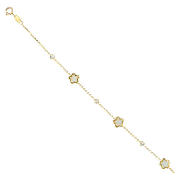 PULSERA EN ORO FLORES NACAR Y CIRCONITAS
