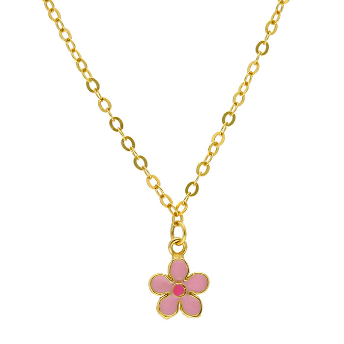 GARGANTILLA EN ORO OVALINA FLOR ROSA ESMALTADA