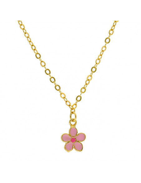 GARGANTILLA EN ORO OVALINA FLOR ROSA ESMALTADA