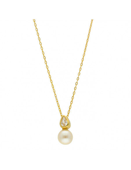 GARGANTILLA EN ORO TU Y YO CIRCONITA GOTA Y PERLA