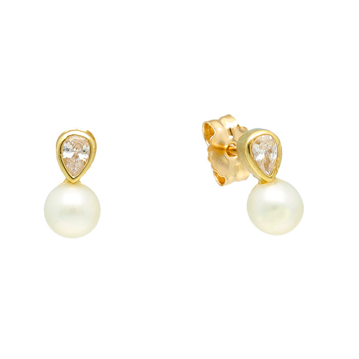PENDIENTES EN ORO TU Y YO CIRCONITAS GOTA PERLA CULTIVADA