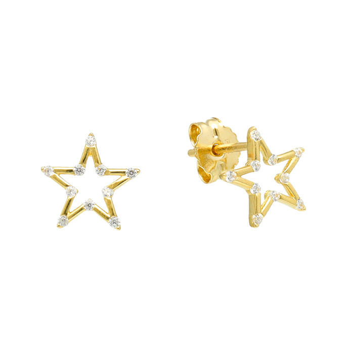 PENDIENTES EN ORO ESTRELLA CALADA DIEZ CIRCONITAS