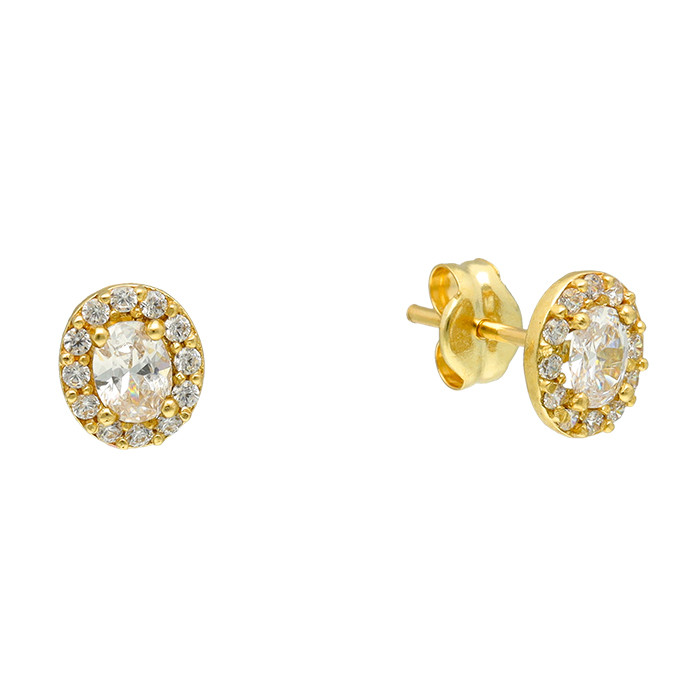 PENDIENTES EN ORO ROSETA OVALADA CIRCONITAS BLANCAS
