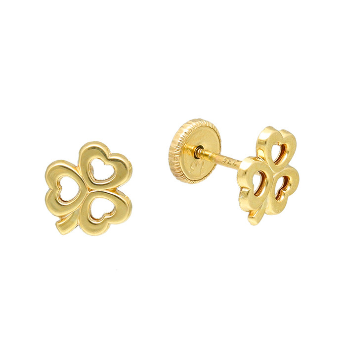 PENDIENTES EN ORO FORMA TREBOL TRES CORAZONES
