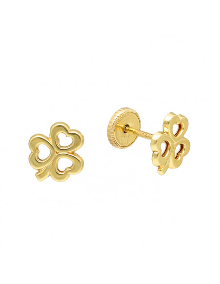 PENDIENTES EN ORO FORMA TREBOL TRES CORAZONES