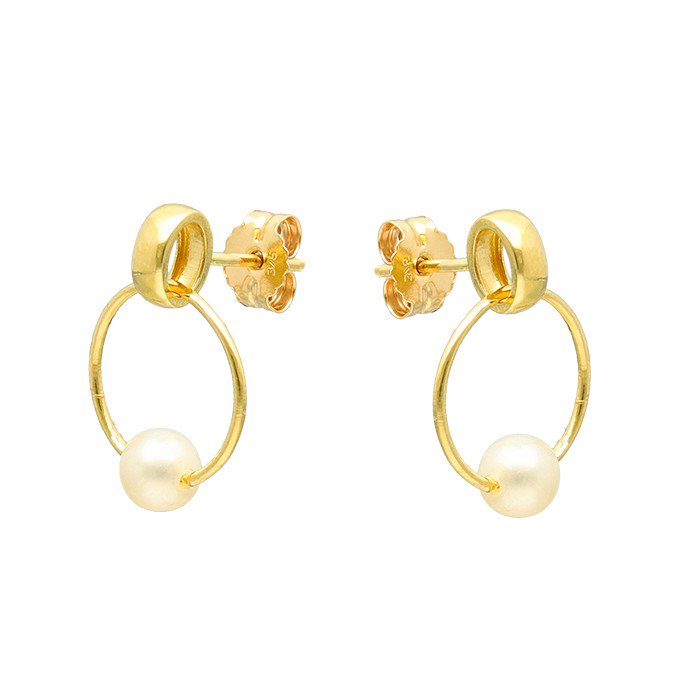 PENDIENTES EN ORO CIRCULOS CALADOS PERLA CULTIVADA