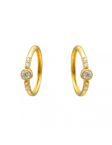 PENDIENTES EN ORO ARO CIRCONITAS BLANCAS GARRA Y CHATON