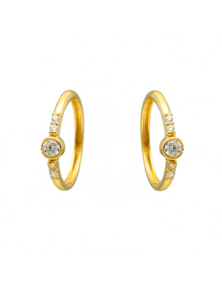 PENDIENTES EN ORO ARO CIRCONITAS BLANCAS GARRA Y CHATON