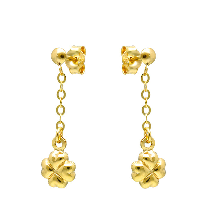 PENDIENTES EN ORO LARGOS TREBOL Y CORAZONES