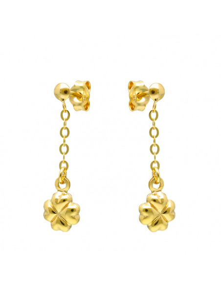 PENDIENTES EN ORO LARGOS TREBOL Y CORAZONES