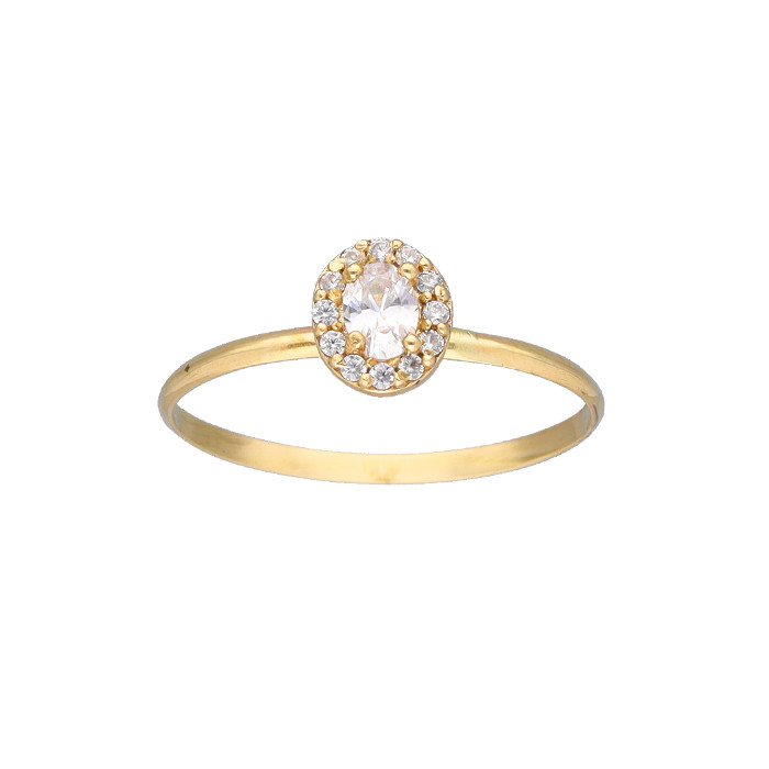 ANILLO EN ORO ROSETA OVALADA CIRCONITAS BLANCAS