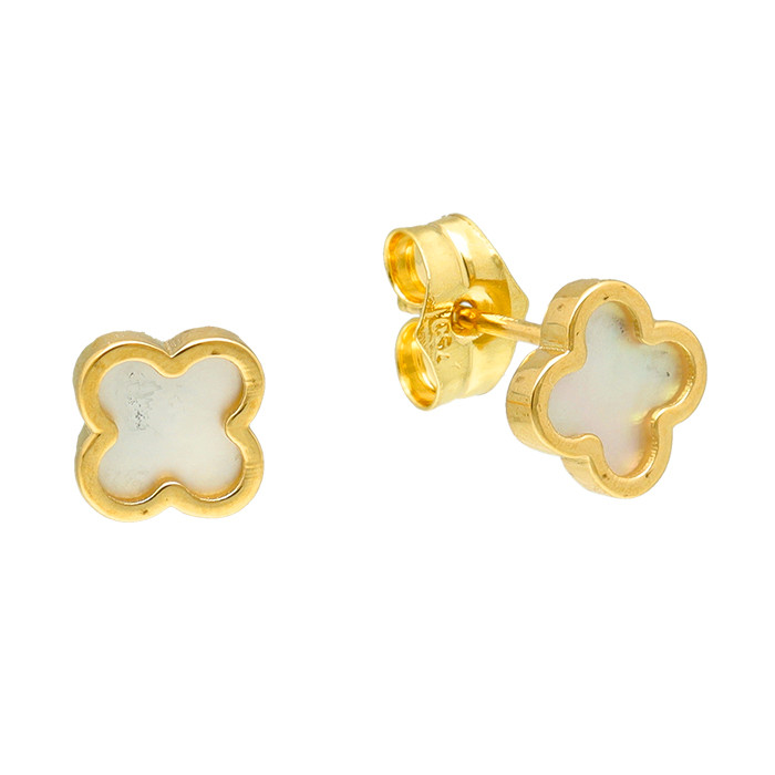 PENDIENTES EN ORO FLOR CUATRO HOJAS NACAR