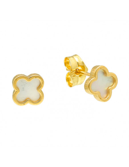 PENDIENTES EN ORO FLOR CUATRO HOJAS NACAR