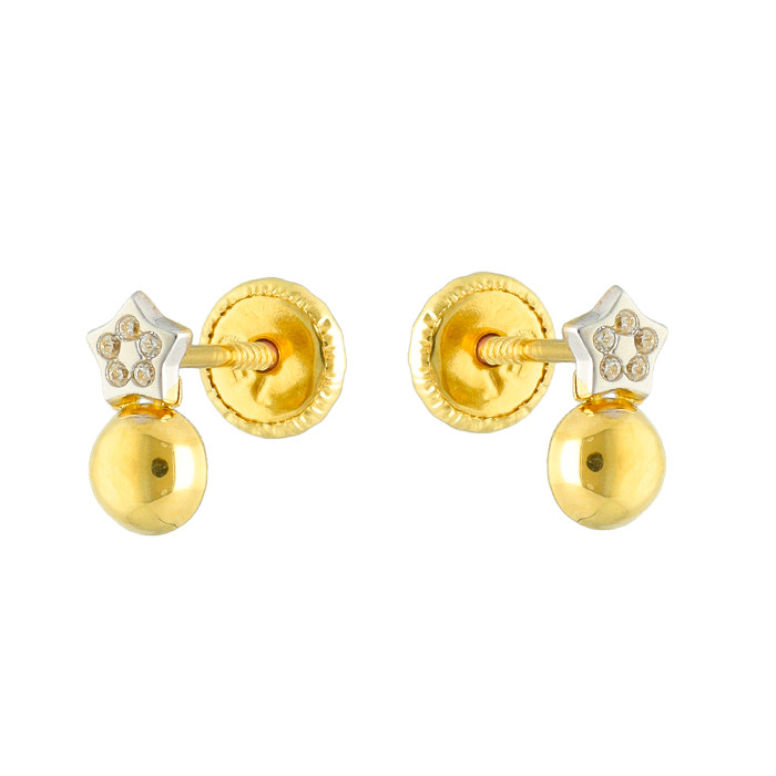 PENDIENTES EN ORO BICOLOR ESTRELLA Y CIRCULO CIRCONITAS