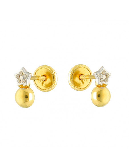 PENDIENTES EN ORO BICOLOR ESTRELLA Y CIRCULO CIRCONITAS