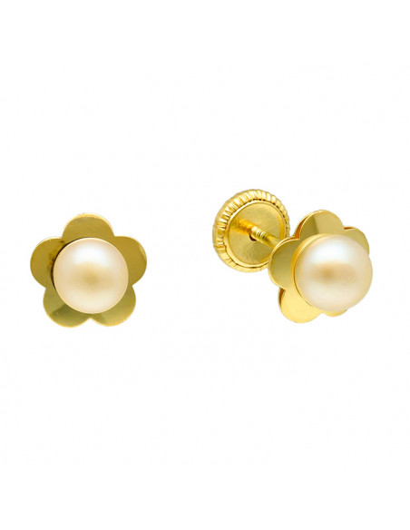 PENDIENTES EN ORO FLOR PERLA CULTIVADA