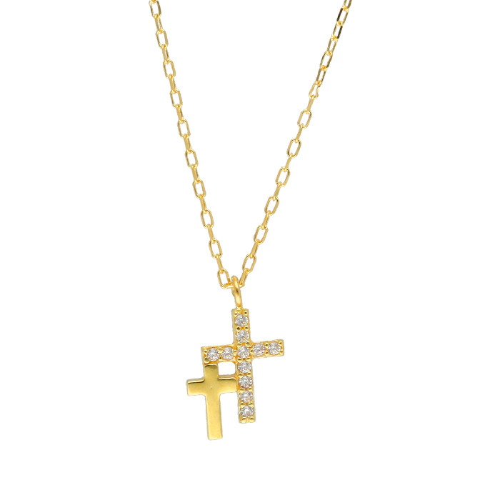 GARGANTILLA EN ORO CON DOS CRUCES Y CIRCONITAS