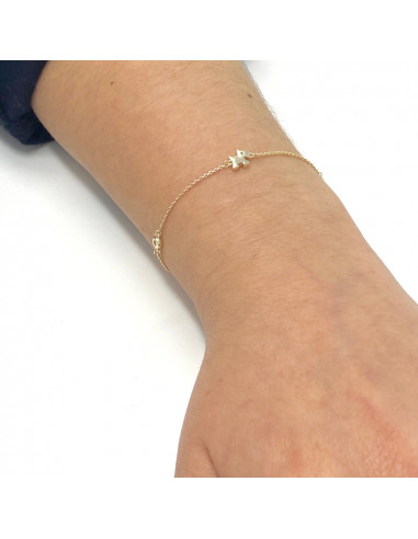 PULSERA EN PLATA DORADA PERRO Y CIRCONITAS BLANCAS