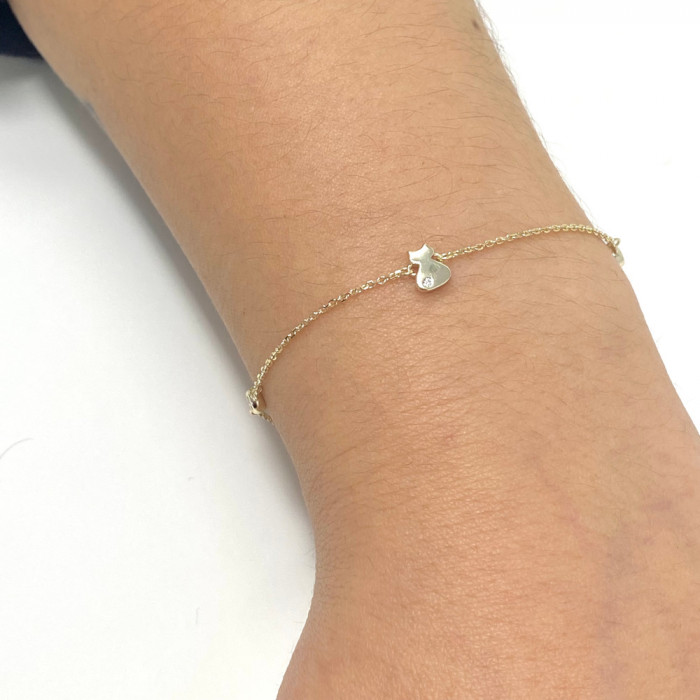 PULSERA EN PLATA DORADA GATO Y CIRCONITAS BLANCAS 2