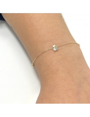 PULSERA EN PLATA DORADA GATO Y CIRCONITAS BLANCAS