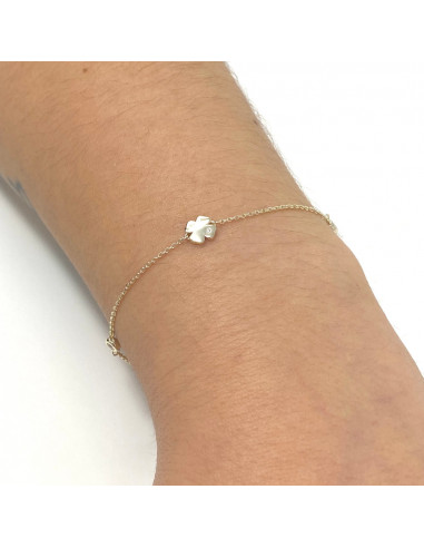 PULSERA EN PLATA DORADA CON TREBOL Y CIRCONITAS BLANCAS