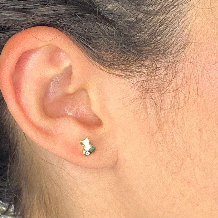 PENDIENTES EN PLATA DORADA FORMA GATO CON CIRCONITA BLANCA 2