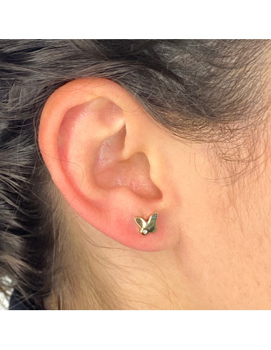 PENDIENTES EN PLATA DORADA MARIPOSA CON CIRCONITA BLANCA