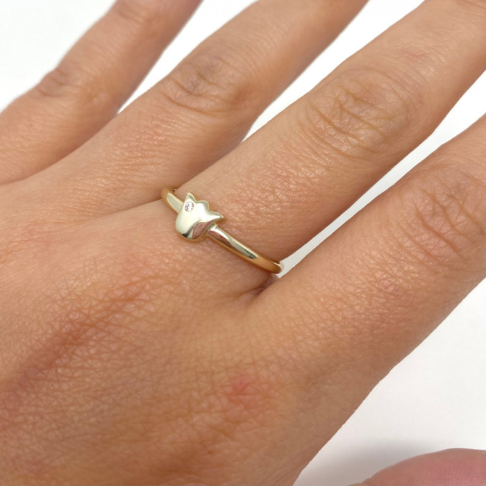 ANILLO EN PLATA  DORADA CON TULIPAN Y CIRCONITA BLANCA 2
