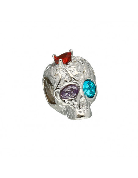 CHARM EN PLATA  CALAVERA OJOS DE COLORES